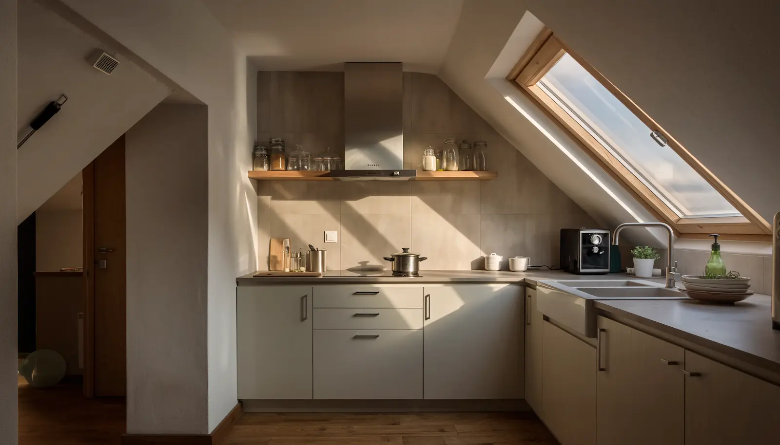 Kompakte Haushaltsgeräte in einer kleinen Küche für Singles und Paare