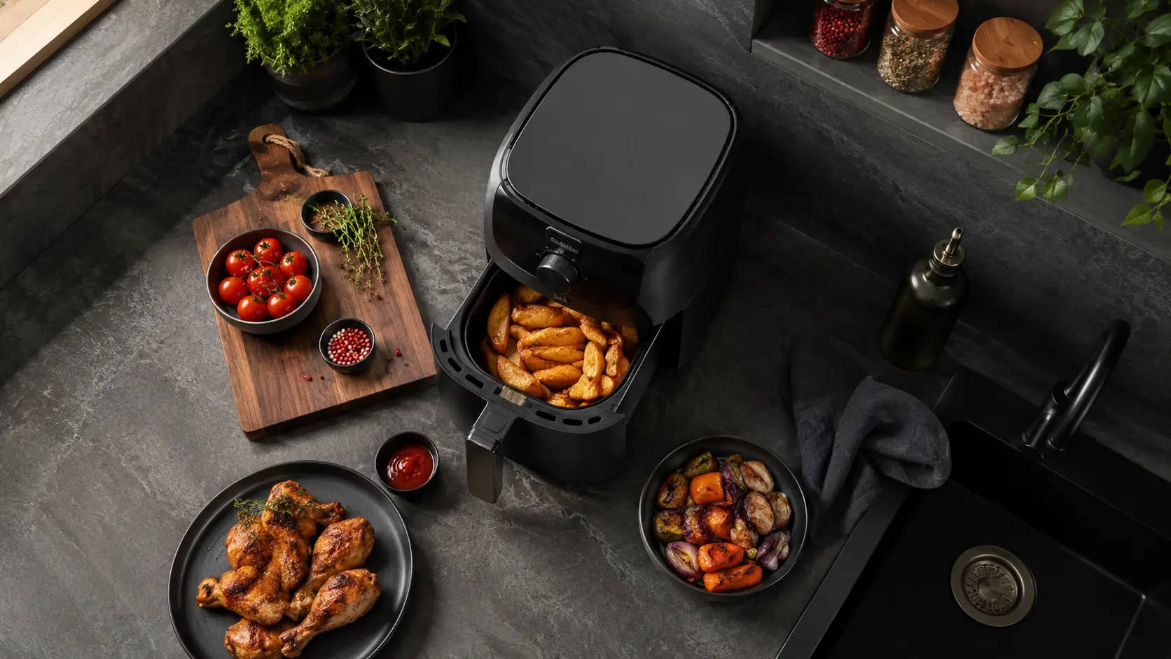 DEIME Mini-Airfryer mit 2,5 Litern und quadratischem Korb
